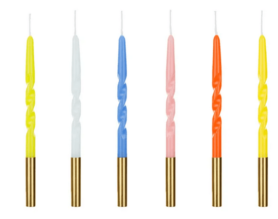 PartyDeco gedrehte Geburtstagskerzen, bunt mit silberner Spitze, 14 cm, 6 Stück