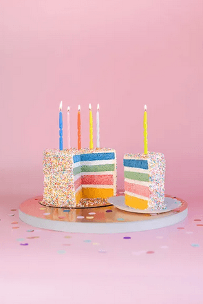 PartyDeco gedrehte Geburtstagskerzen, bunt mit silberner Spitze, 14 cm, 6 Stück