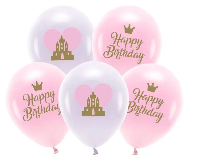 Öko-Ballons 33 cm, Happy Birthday, Mix, 5 Stk.