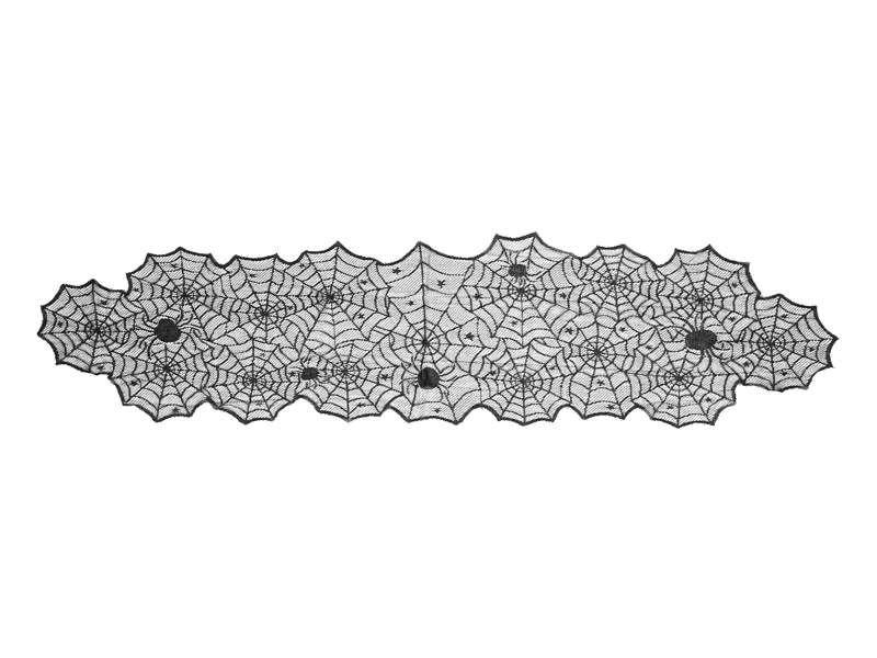 PartyDeco Tischläufer Spinnennetz, schwarz, 185x45cm