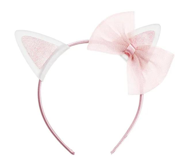 Katzen-Stirnband mit Schleife, rosa