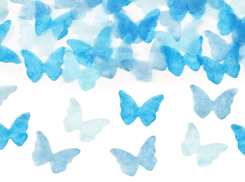 PartyDeco Gender-Reveal-Konfettikanone, blaue Schmetterlinge, 20 cm
