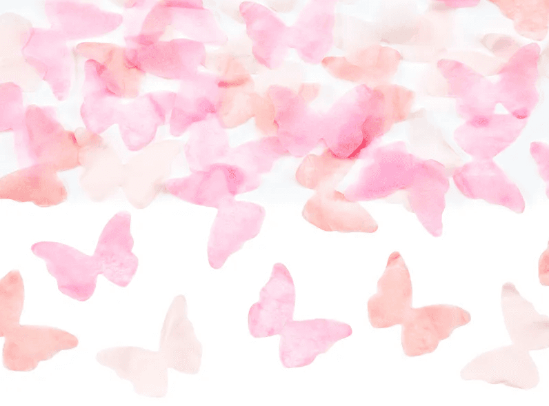 PartyDeco Gender-Reveal-Konfettikanone, rosa Schmetterlinge, 20 cm