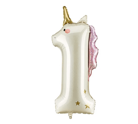 Folienballon Zahl 1 Einhorn, creme-holografisch, 93 cm