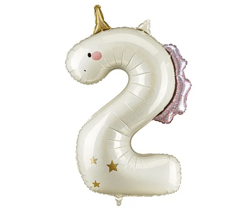 Folienballon Zahl 2 Einhorn, creme-holografisch, 93 cm
