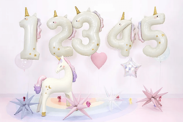 Folienballon Zahl 4 Einhorn, creme-holografisch, 93 cm
