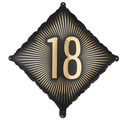Folienballon 18. Geburtstag, schwarz-gold, 46 x 46 cm