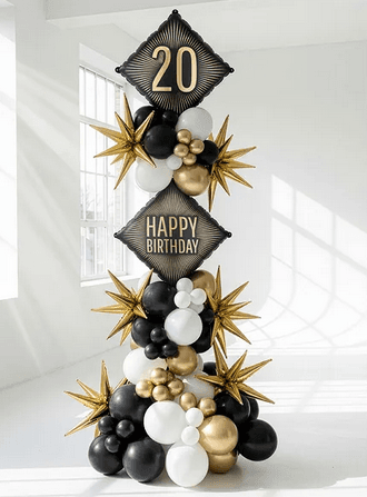 Folienballon 20. Geburtstag, schwarz-gold, 46 x 46 cm