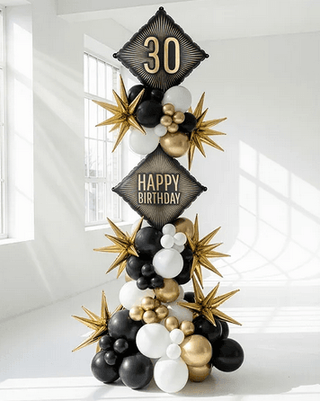 Folienballon 30. Geburtstag, schwarz-gold, 46 x 46 cm