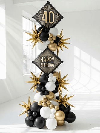 Folienballon 40. Geburtstag, schwarz-gold, 46 x 46 cm