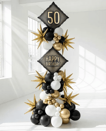 Folienballon 50. Geburtstag, schwarz-gold, 46 x 46 cm