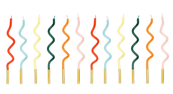 PartyDeco Rainbow Curl Geburtstagskerzen, gedreht und bunt, 14 cm, 12 Stück