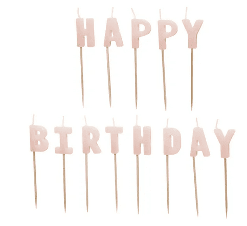 PartyDeco Happy Birthday Buchstabenkerzen rosa 2,5 cm 13 Stück