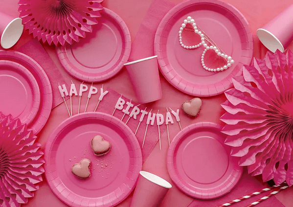 PartyDeco Happy Birthday Buchstabenkerzen rosa 2,5 cm 13 Stück