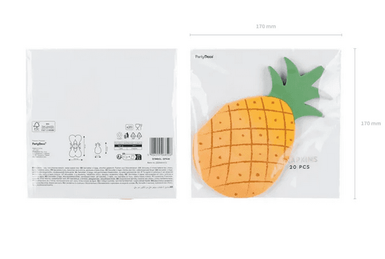 PartyDeco Ananas-Servietten, mehrfarbig, 18,5 x 10,2 cm, 20 Stück