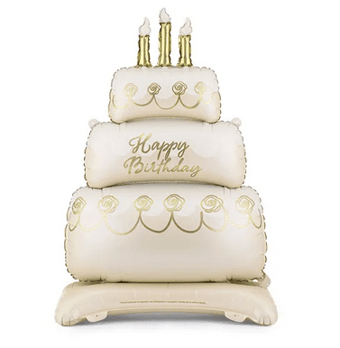 Stehender Folienballon Torte, beige-gold, 70 x 100 cm