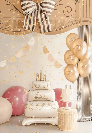 Stehender Folienballon Torte, beige-gold, 70 x 100 cm