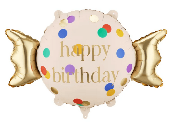 Folienballon Bonbon Happy Birthday, beige-gold, 61 x 37 cm