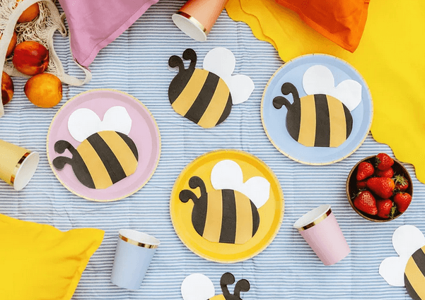 PartyDeco Bienen-Servietten, gelb-weiß-schwarz, 16 x 15 cm, 12 Stück