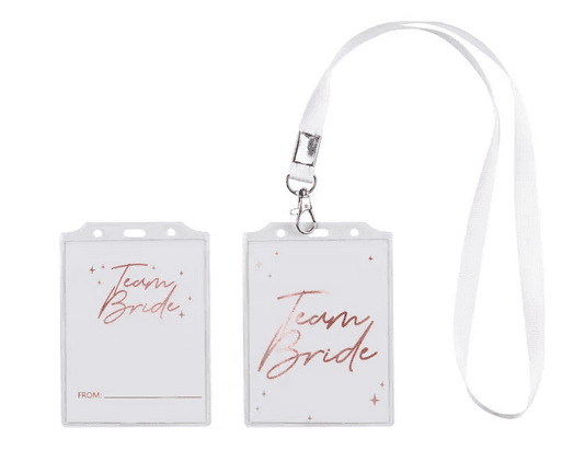 PartyDeco Team Bride Ausweis-Badges mit Lanyard 4 Stück