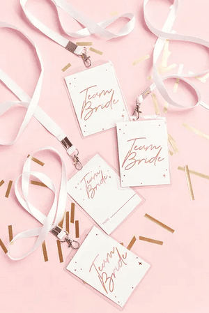 PartyDeco Team Bride Ausweis-Badges mit Lanyard 4 Stück