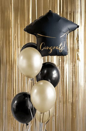 Folienballon Abschlussmütze Congrats, schwarz-gold, 53 x 44 cm