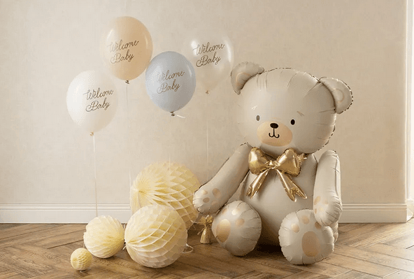 Stehender Folienballon Bär, creme, 75 x 84 cm