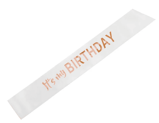 PartyDeco Geburtstagsschärpe „It’s my birthday“, weiß-roségold, 79 cm