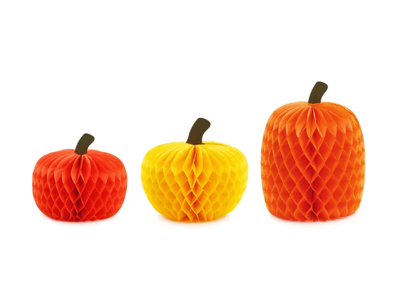 PartyDeco Wabenkürbisse aus Papier, orange-gelb, 3 Stück