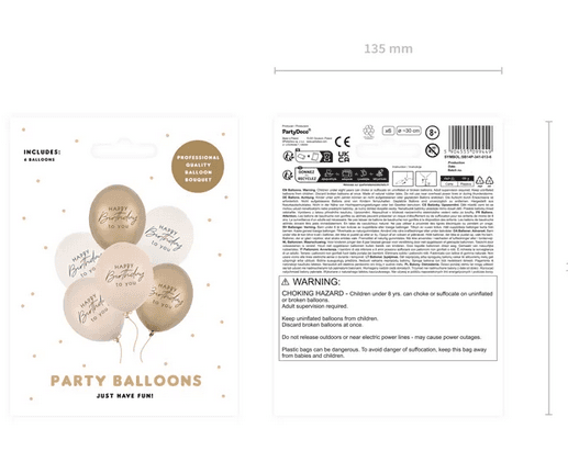 PartyDeco Latexballons Happy Birthday beige 30 cm 6 Stück