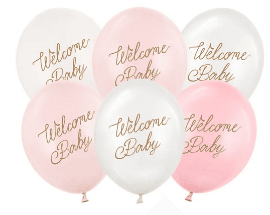 PartyDeco Latexballons Welcome Baby rosa-weiß 30 cm 6 Stück