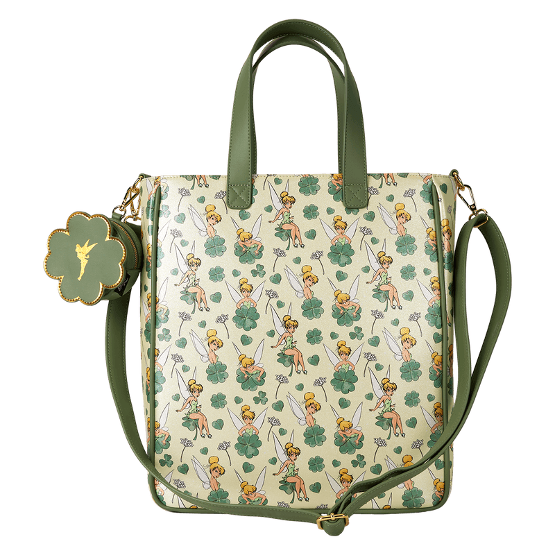 Loungefly Disney Peter Pan Tinker Bell Clover All-Over Print Tote Bag With Coin Bag