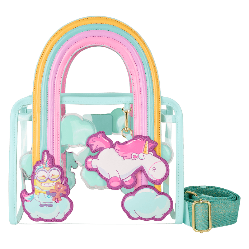 Loungefly Minions Fluffy Unicorn Rainbow Clear Mini Tote Crossbody Bag