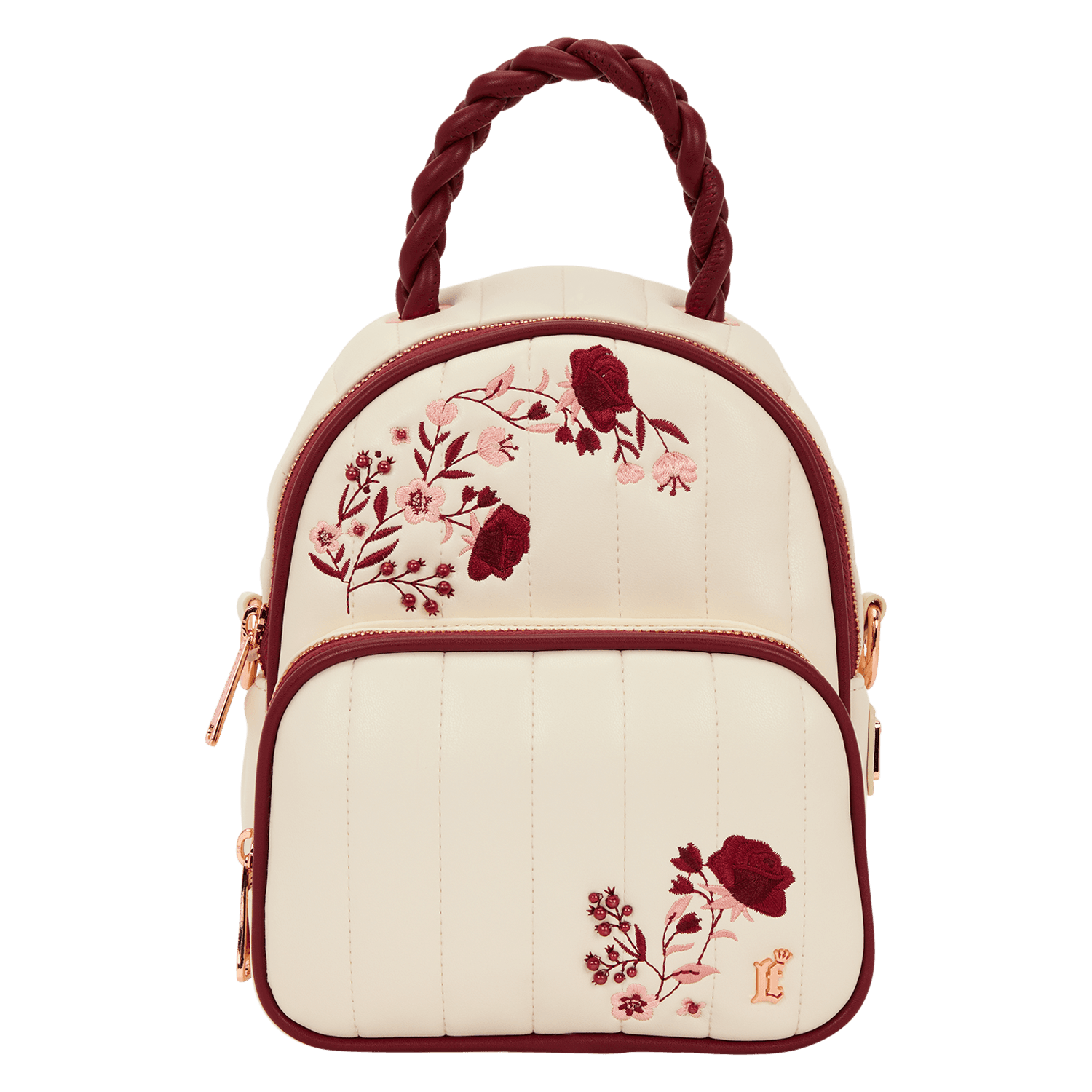 Loungefly Cream & Red Floral Convertible Mini Backpack & Crossbody Bag