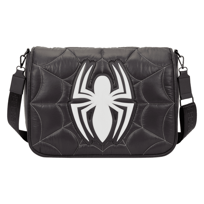 Loungefly Marvel Spider-Man Black & White Suit Quilted Messenger Crossbody Bag