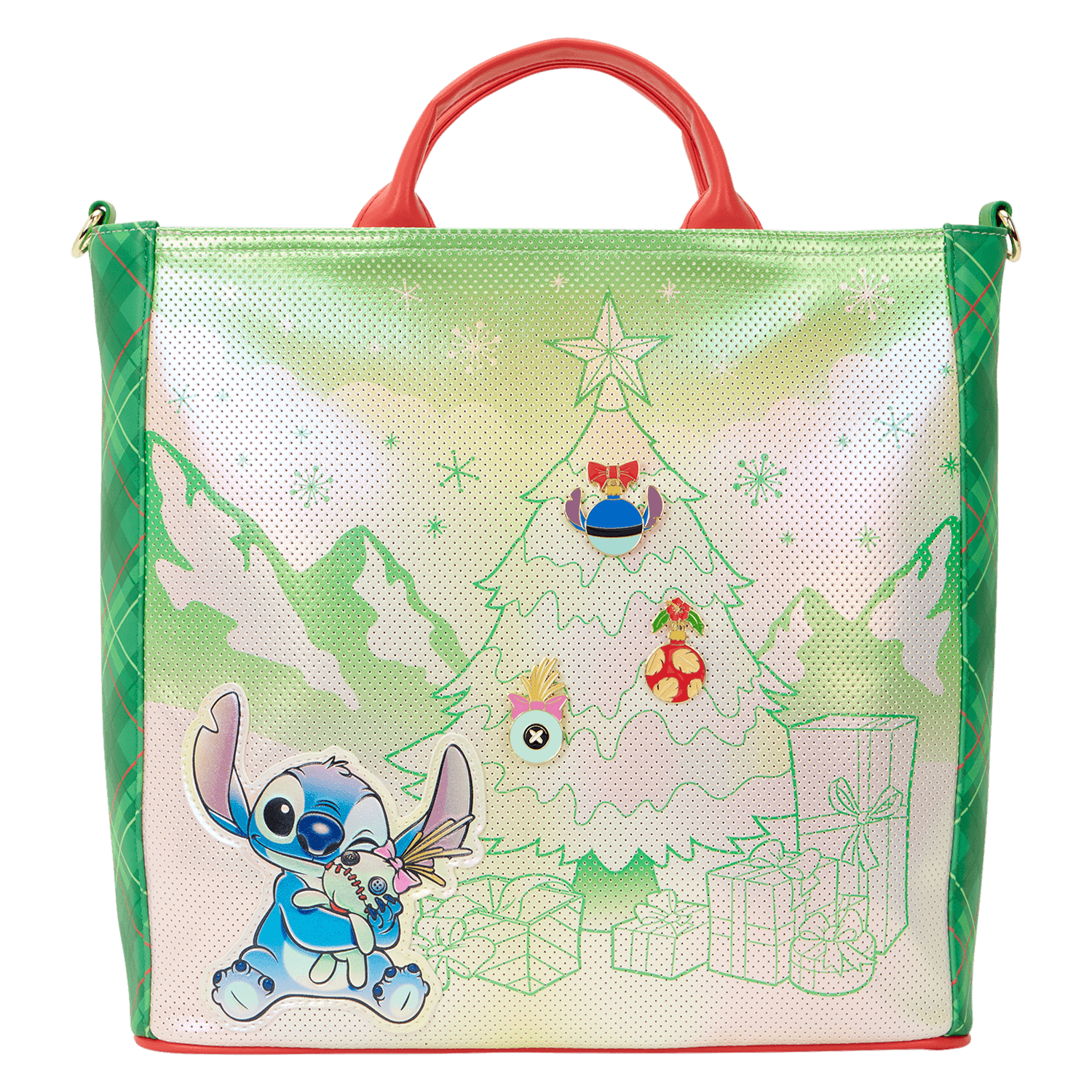 Loungefly Disney Lilo & Stitch Holiday Tote Pin Trader Crossbody Bag