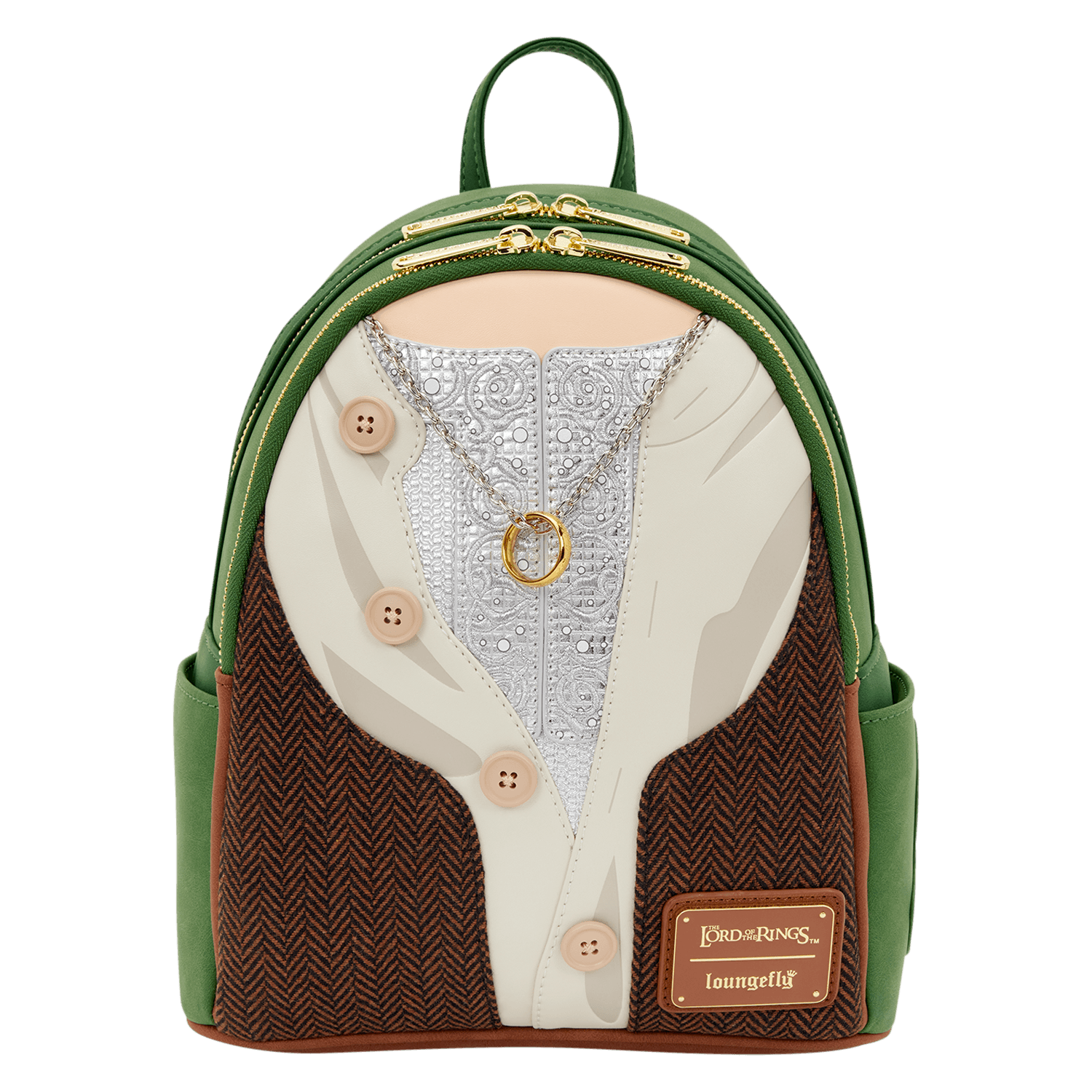 Loungefly The Lord of the Rings Frodo Mithril Cosplay Mini Rucksack mit Ring-Detail und Lórien-Motiv