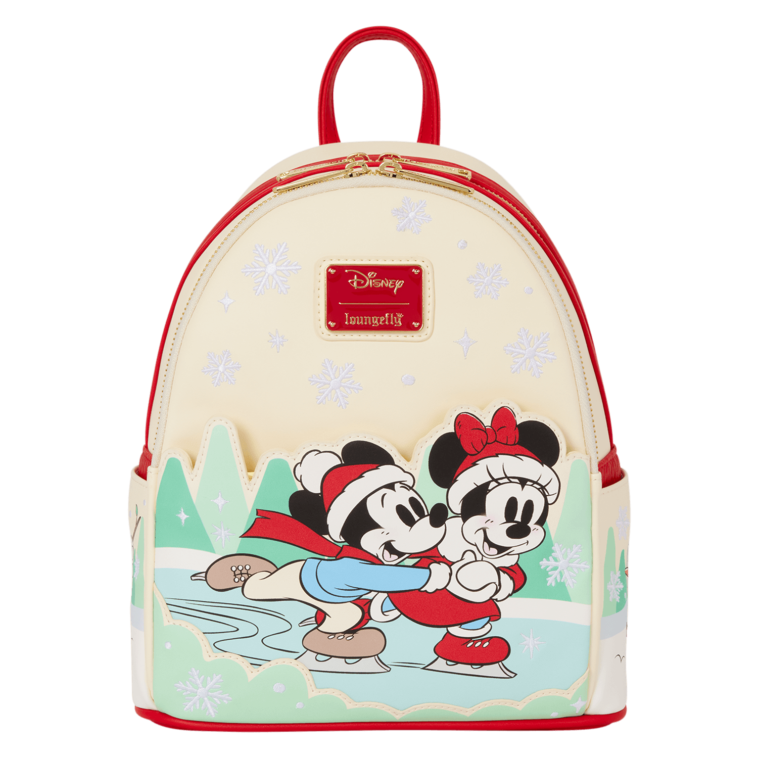Loungefly Disney Mickey & Friends Holiday Ice Skating Mini-Rucksack mit Haarreifhalter