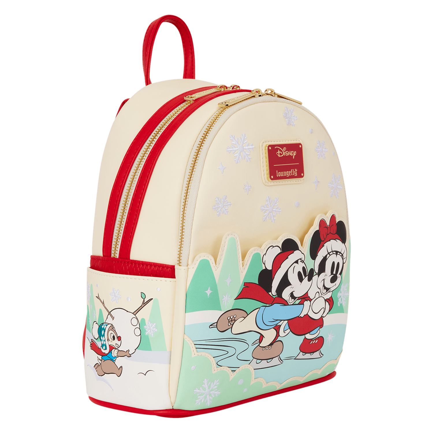 Loungefly Disney Mickey & Friends Holiday Ice Skating Mini-Rucksack mit Haarreifhalter