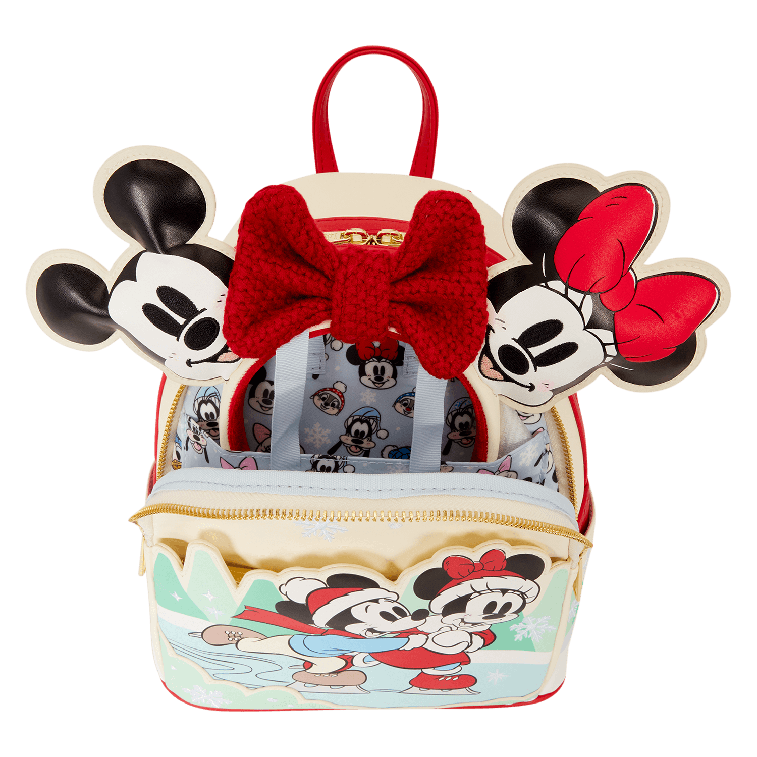 Loungefly Disney Mickey & Friends Holiday Ice Skating Mini-Rucksack mit Haarreifhalter