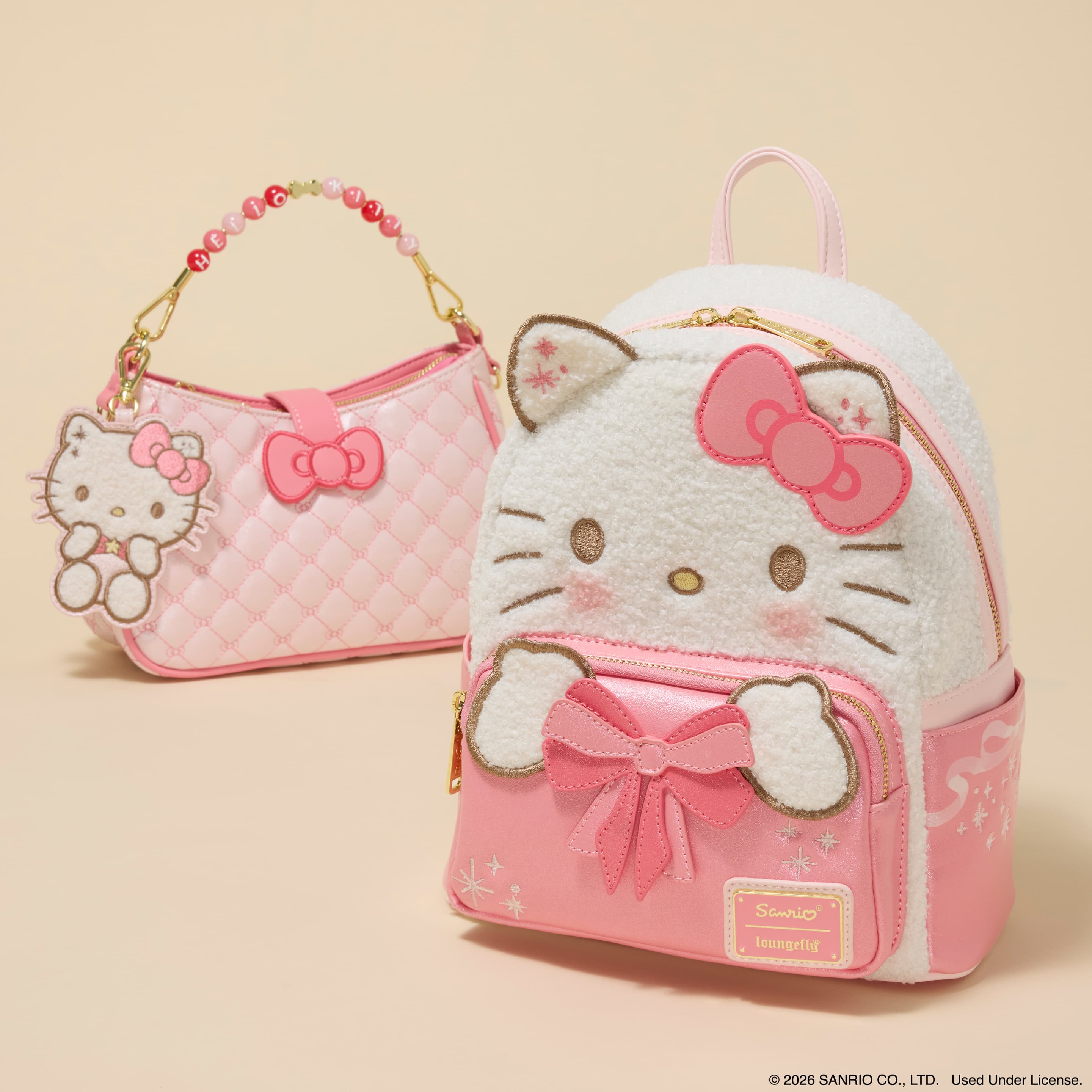 Loungefly Sanrio Hello Kitty Holiday Quilted Umhängetasche mit Perlengriff