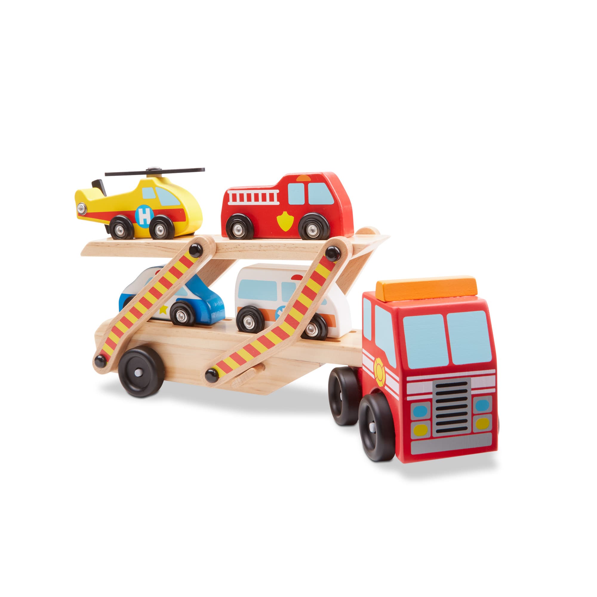 Melissa & Doug Einsatzfahrzeug-Transporter aus Holz mit 4 Fahrzeugen ab 3 Jahren
