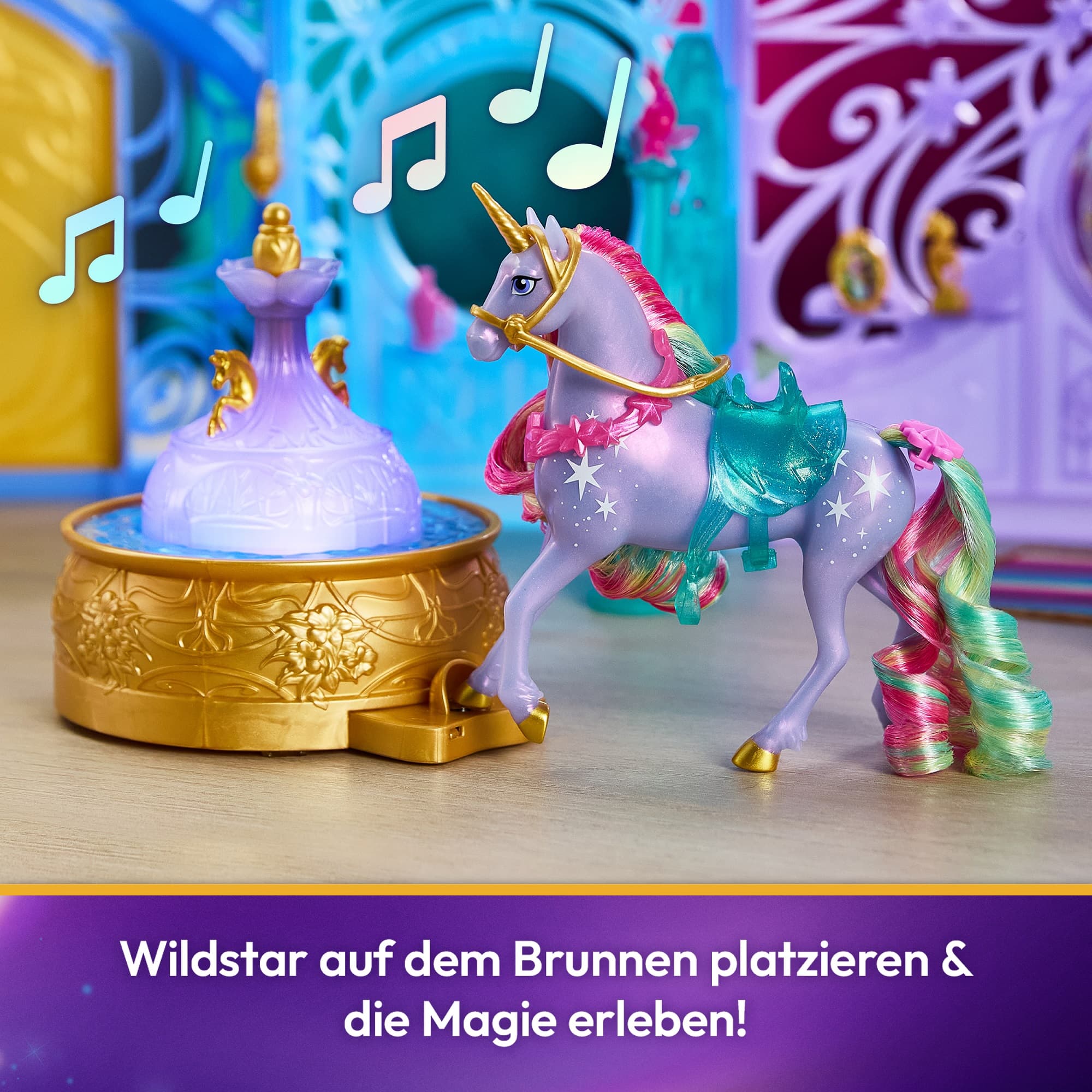 Produktbild Unicorn Academy - Stall Spielset 90 cm inkl. Brunnen mit Licht- und Soundeffekten, ca. 12 cm großem Einhorn und 24 Accessoires 6 von 8