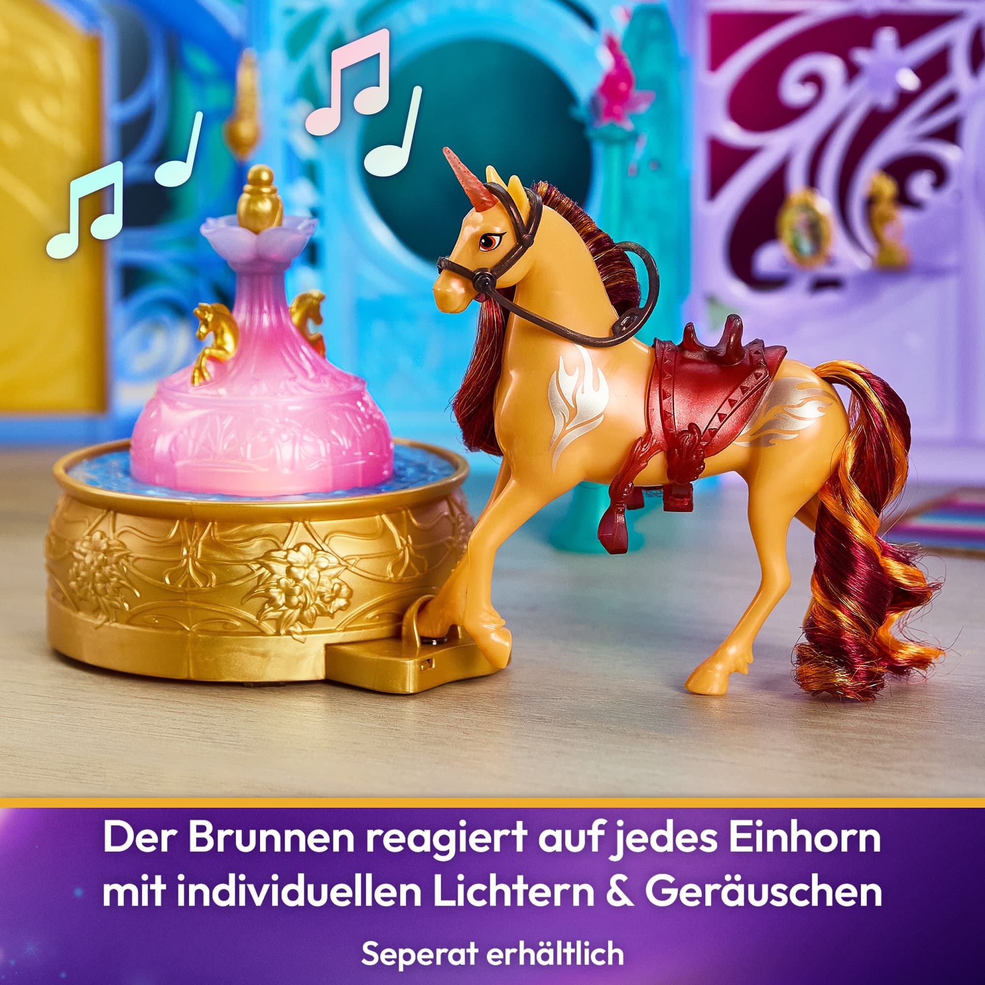 Produktbild Unicorn Academy - Stall Spielset 90 cm inkl. Brunnen mit Licht- und Soundeffekten, ca. 12 cm großem Einhorn und 24 Accessoires 4 von 8