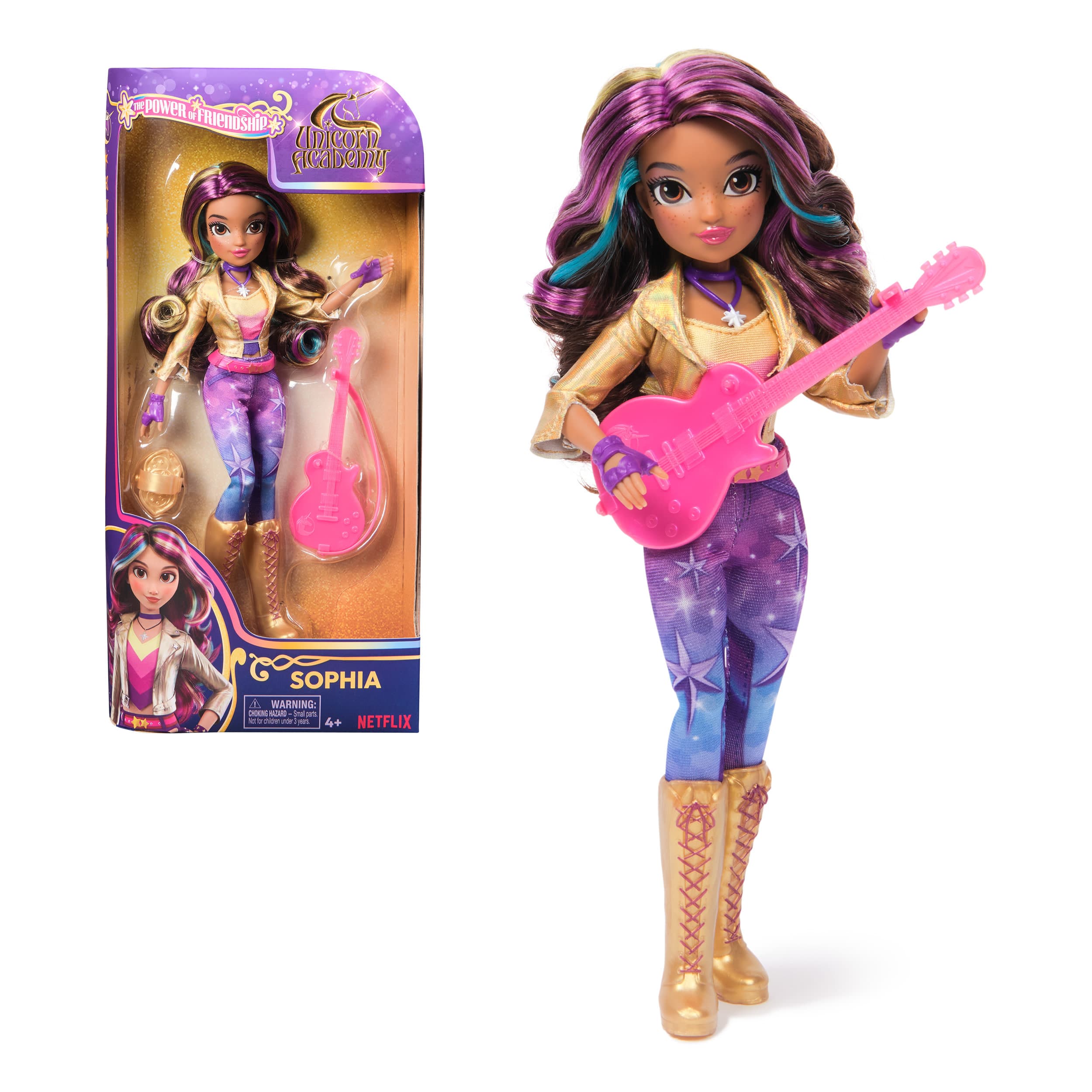 Unicorn Academy Ankleidepuppe Sophia - die Originalpuppe zur beliebten Netflix-Serie, 24 cm groß, mit echtem Haar