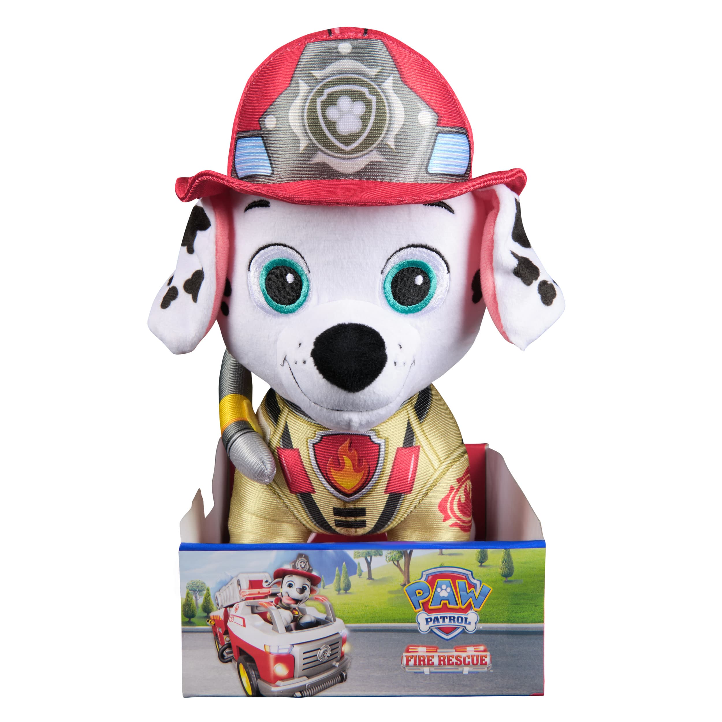 Produktbild PAW Patrol Fire Rescue - Marshall Deluxe Plüschtier, 25 cm groß, in Feuerwehruniform und mit Löschrucksack 3 von 7