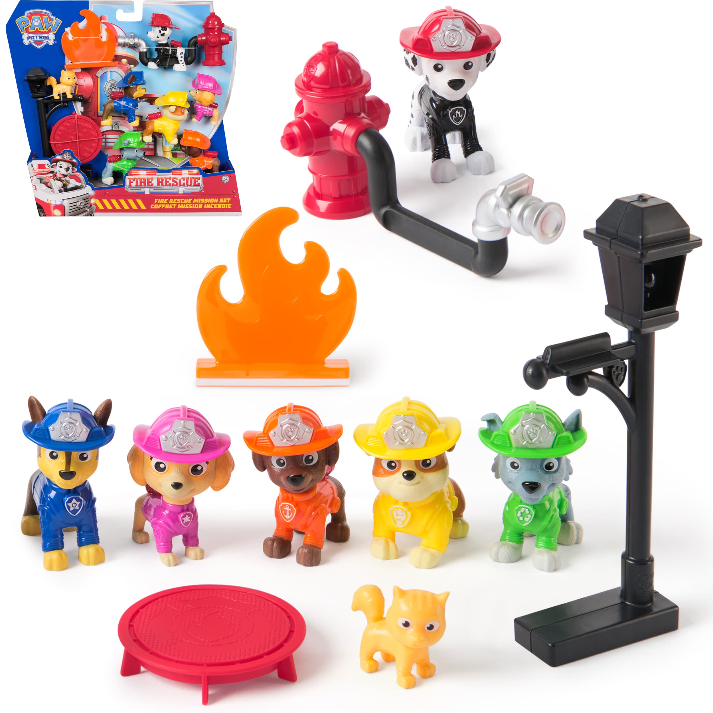 PAW Patrol Fire Rescue - Geschenkset mit 7 Spielfiguren und Zubehör zum Nachstellen der Feuer-Rettungsmissionen
