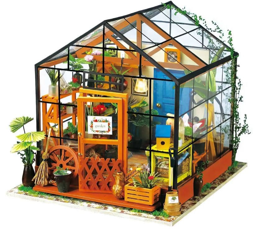 Robotime - DIY Miniaturhaus - (DIY House - 19.5 x 17.5 x 17.5 cm) Cathy's Blumen-Treibhaus (Holzbausatz)