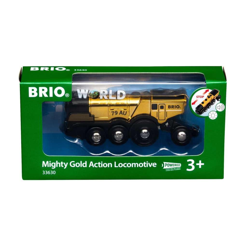 BRIO Bahn - 33630 Goldene Batterielok mit Licht und Sound - Mit Auskoppel-Funktion zur Nutzung als Schiebelok