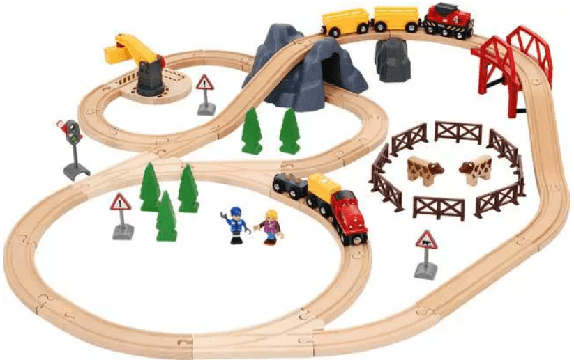 BRIO World Großes Countryside & Cargo Set mit Batteriezug, Kran, Tieren und Holzschienen ab 3 Jahren